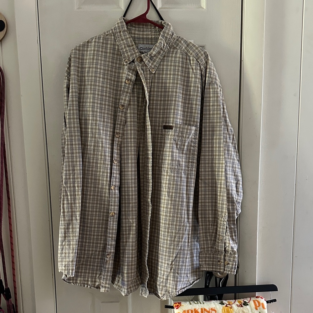 Carhartt Men's Checkered Button Down Shirt - Beige and Gray